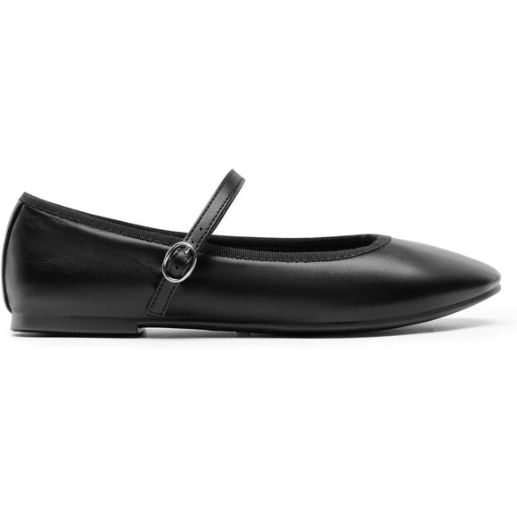 Dream Pairs Women's Black-pu CALF PU Round Toe Buckled Ankle Strap Ballet Flats - Picture 2 of 8